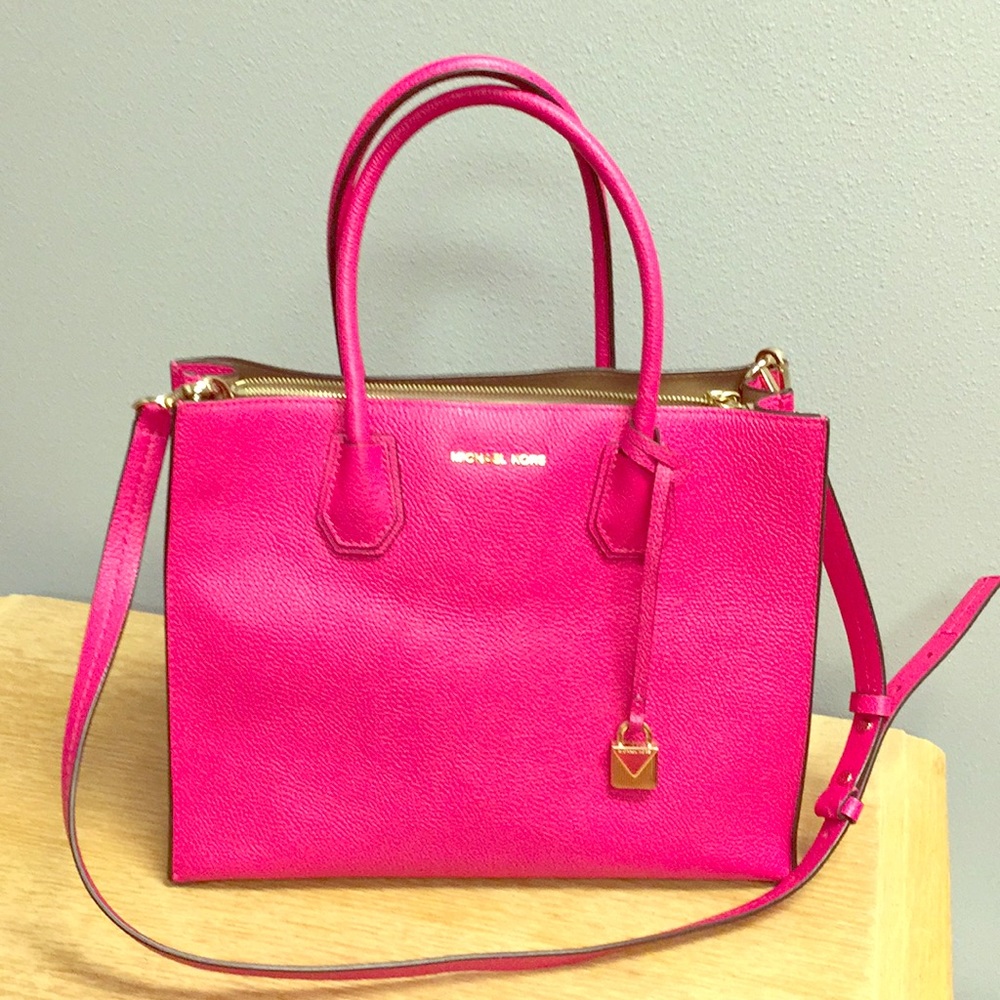 Hot pink Michael Kors Mercer Conv tote